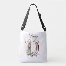 Elegant Gold Floral Letter D Crossbody Bag