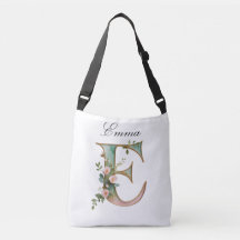 Elegant Gold Floral Letter E Crossbody Bag