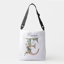 Elegant Gold Floral Letter E Crossbody Bag Tas
