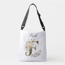 Elegant Gold Floral Letter F Crossbody Bag Tas