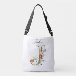 Elegant Gold Floral Letter J Crossbody Bag Tas