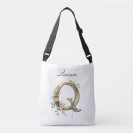 Elegant Gold Floral Letter Q Crossbody Bag Tas
