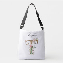Elegant Gold Floral Letter T Crossbody Bag