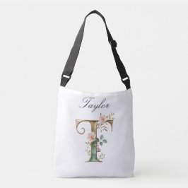 Elegant Gold Floral Letter T Crossbody Bag Tas