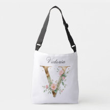 Elegant Gold Floral Letter V Crossbody Bag