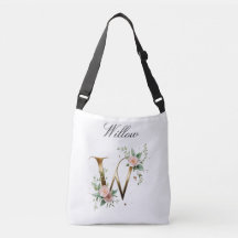 Elegant Gold Floral Letter W Crossbody Bag