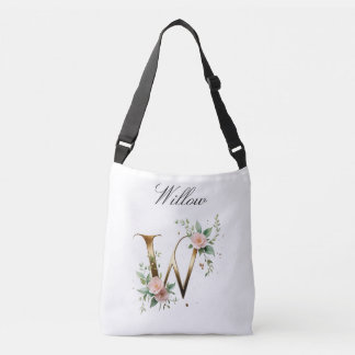 Elegant Gold Floral Letter W Crossbody Bag Tas