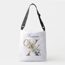 Elegant Gold Floral Letter X Crossbody Bag