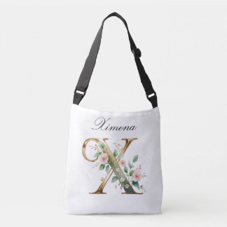 Elegant Gold Floral Letter X Crossbody Bag Tas