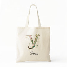 Elegant Gold Floral Letter Y Monogram Tote Bag