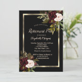 Elegant Gold Floral Lijst Burgundy Rozen Black Kaart (Staand voorkant)