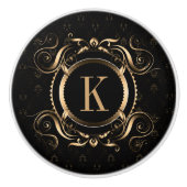 Elegant Gold Floral Lijst Monogrammen Keramische Knop (Voorkant)
