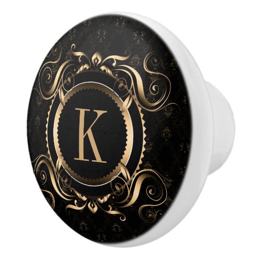 Elegant Gold Floral Lijst Monogrammen Keramische Knop (Rechts)