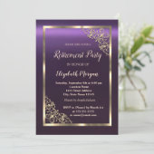 Elegant Gold Floral Lijst Paarse pensionering Kaart (Staand voorkant)