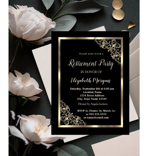 Elegant Gold Floral Lijst Retirement Kaart