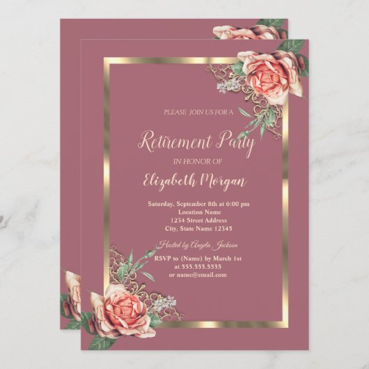 Elegant Gold Floral Lijst Rozen Pensioenuitkering Kaart (Voorkant / Achterkant)