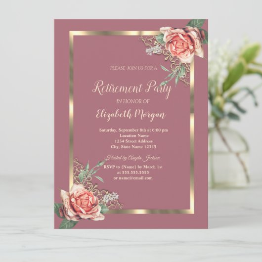 Elegant Gold Floral Lijst Rozen Pensioenuitkering Kaart (Staand voorkant)