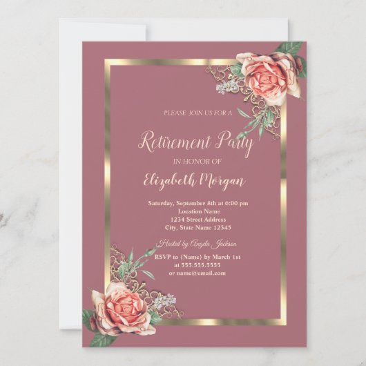 Elegant Gold Floral Lijst Rozen Pensioenuitkering Kaart (Voorkant)