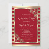 Elegant Gold Floral Lijst Striped Red Retirement Kaart (Voorkant)