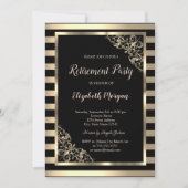 Elegant Gold Floral Lijst Striped Retirement Kaart (Voorkant)