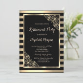 Elegant Gold Floral Lijst Striped Retirement Kaart (Staand voorkant)