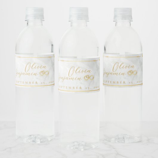 Elegant Gold Floral Lijst Weddenschap Water Fles W Waterfles Etiket (Flessen)