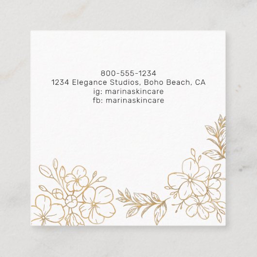 Elegant Gold Floral Line Tekening Esthetician Vierkante Visitekaartje (Achterkant)