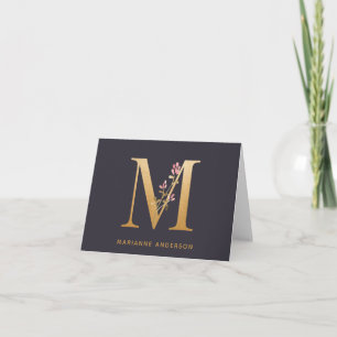 Elegant Gold Floral M Monogram Grafisch Gepersonal Notitiekaartje