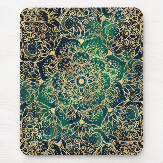 Elegant Gold Floral Mandala Green Blue Design Muismat (Voorkant)