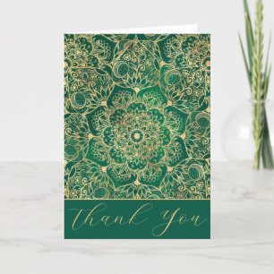 Elegant Gold Floral Mandala Green Design Bedankkaart