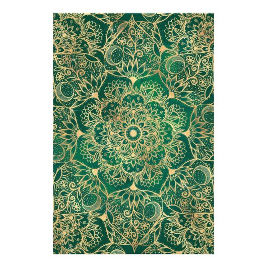 Elegant Gold Floral Mandala Green Design Foto Afdruk (Voorkant)