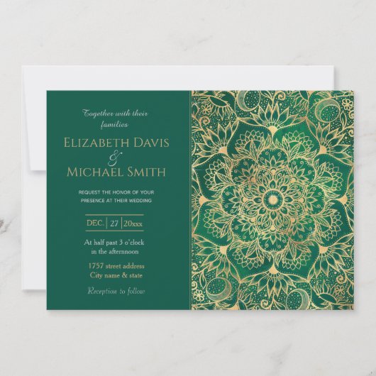 Elegant Gold Floral Mandala Green Design Kaart (Voorkant)