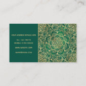 Elegant Gold Floral Mandala Green Design Visitekaartje (Achterkant)