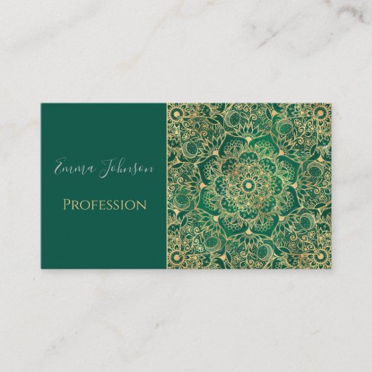 Elegant Gold Floral Mandala Green Design Visitekaartje (Voorkant)