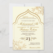 Elegant Gold Floral Masjid Muslim Wedding Nikah In Kaart (Voorkant)