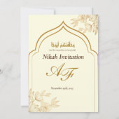 Elegant Gold Floral Masjid Muslim Wedding Nikah In Kaart (Achterkant)