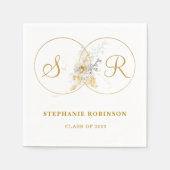 Elegant Gold Floral Monogram Afstuderen Servet (Voorkant)