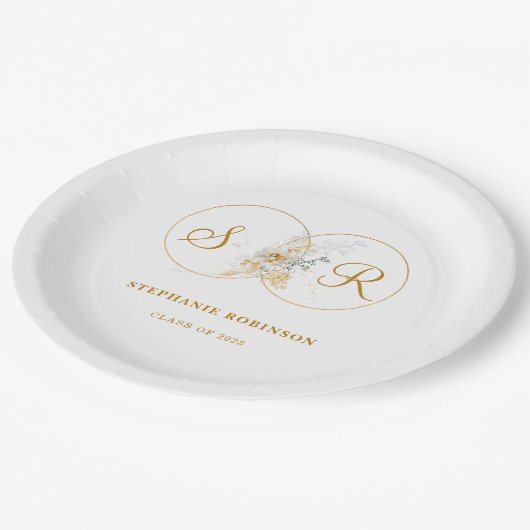 Elegant Gold Floral Monogram Graduation Party Papieren Bordje (Gekanteld)