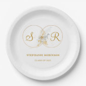 Elegant Gold Floral Monogram Graduation Party Papieren Bordje (Voorkant)