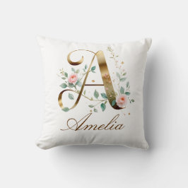 Elegant Gold Floral Monogram Initial A Pillow Kussen