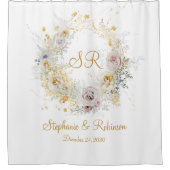 Elegant Gold Floral Monogram Logo Wedding Gift Douchegordijn (Voorkant)