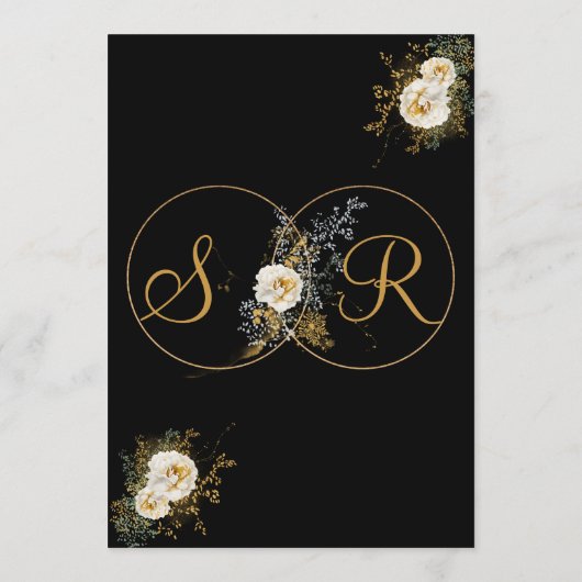 Elegant Gold Floral Monogram Name Initiaal Wedding Menu (Achterkant)