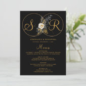Elegant Gold Floral Monogram Name Initiaal Wedding Menu (Staand voorkant)