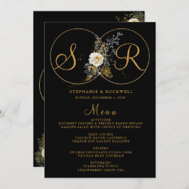 Elegant Gold Floral Monogram Name Initiaal Wedding Menu