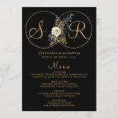 Elegant Gold Floral Monogram Name Initiaal Wedding Menu (Voorkant)