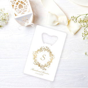 Elegant Gold Floral Monogram Weddenschap Creditkaart Flessenopener