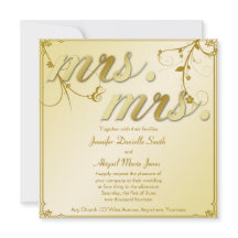 Elegant Gold Floral Mrs. & Mrs Wedding Invitation
