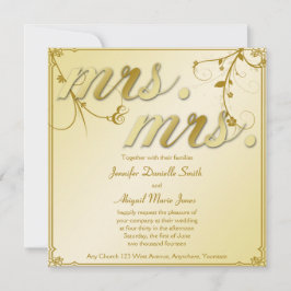 Elegant Gold Floral Mrs. & Mrs Wedding Invitation Kaart