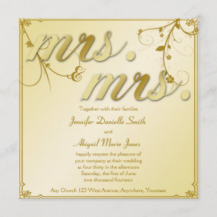 Elegant Gold Floral Mrs. & Mrs Wedding Invitation Kaart