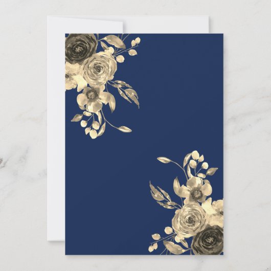 Elegant Gold Floral Navy Blue Quinceanera Inivte Kaart (Achterkant)